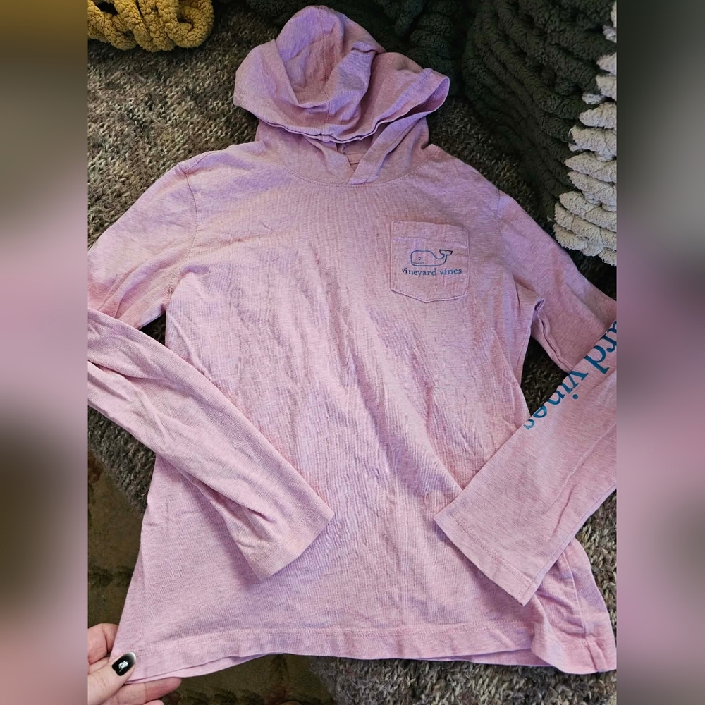 Vineyard Vines Light Pink Hoodie with Blue Logo Sz Youth Med